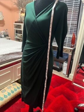 Green Faux-Wrap Midi Dress with Side Twist
